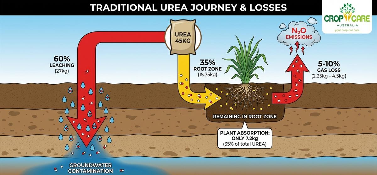 Traditional urea journey showing nitrogen losses
